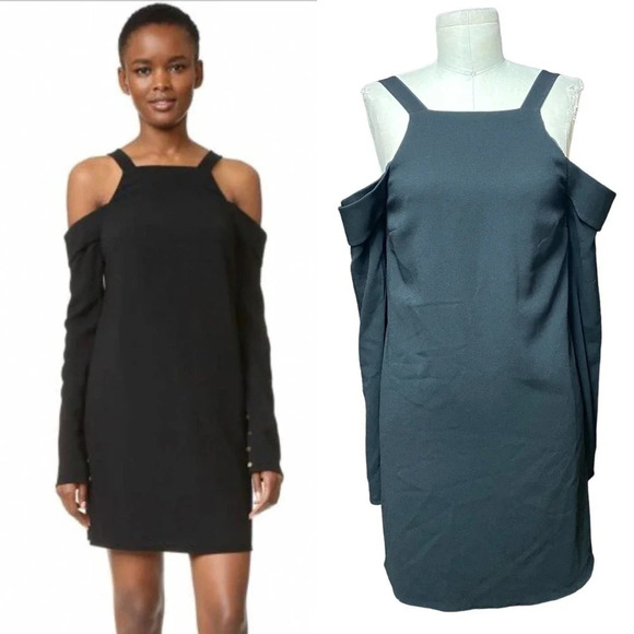 Tibi Black Cold-Shoulder‎ Square Neck Dress Size US 2 - Picture 1 of 13